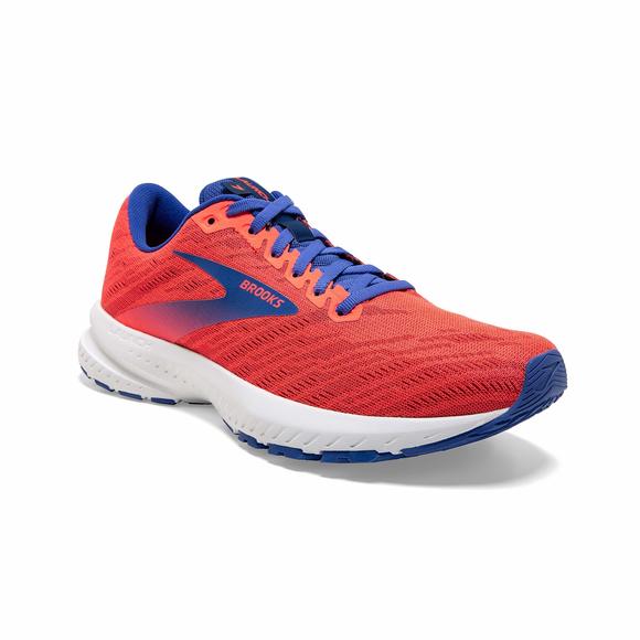 BROOKS WOMENS LAUNCH 7 RUNNING SHOE - CORAL/CLARET/BLUE - B - 7.5 - Picture 1 of 3